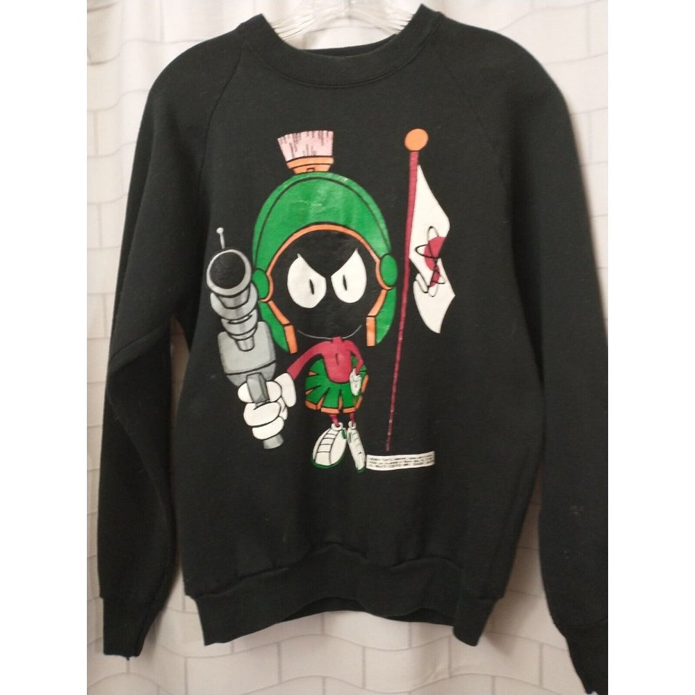 Marvin The Martian Men's L Black Crew Neck Sweatshirt Looney Tunes USA Made